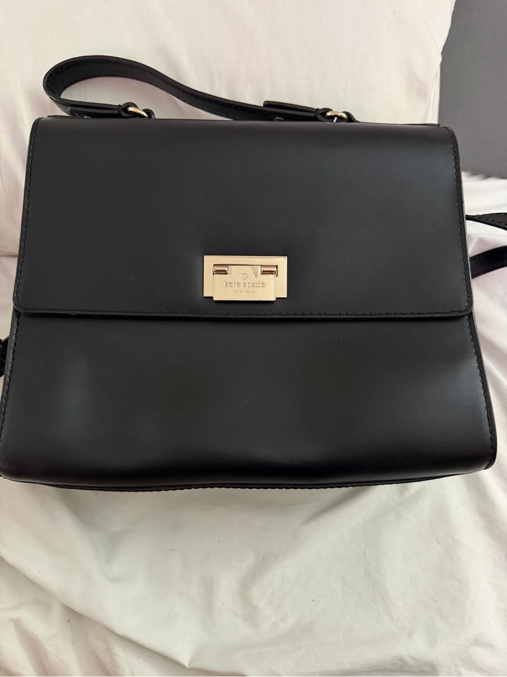 kate spade Black Leather Structured Top-Handle Satchel with Gold Hardware